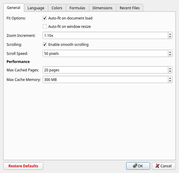 Preferences dialog showing configuration options